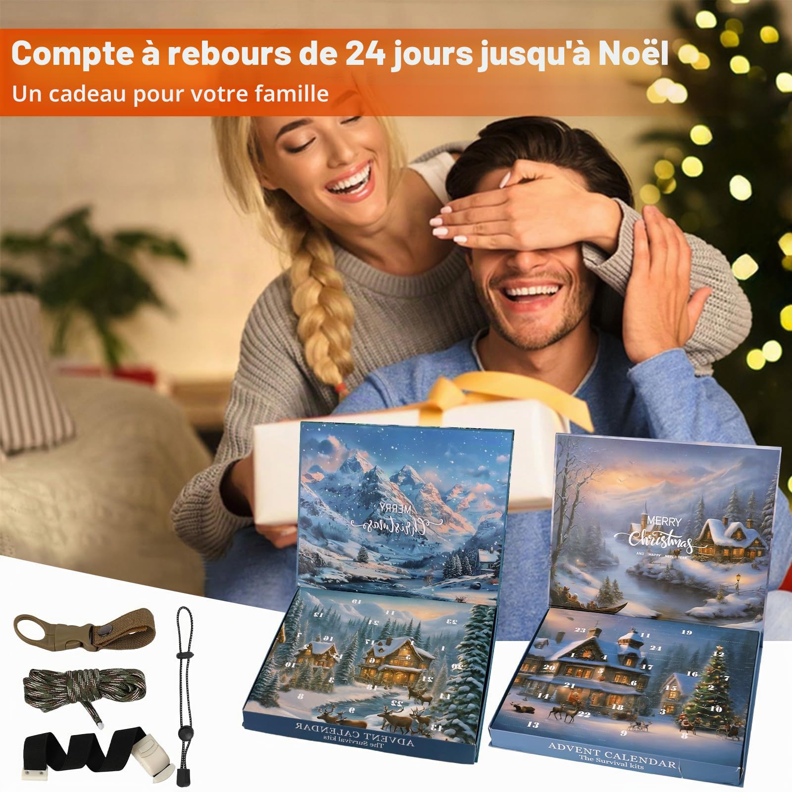 Calendrier de l'Avent Noël 2024 pour homme, adolescent, garçon, kit d’outils de survie (A)