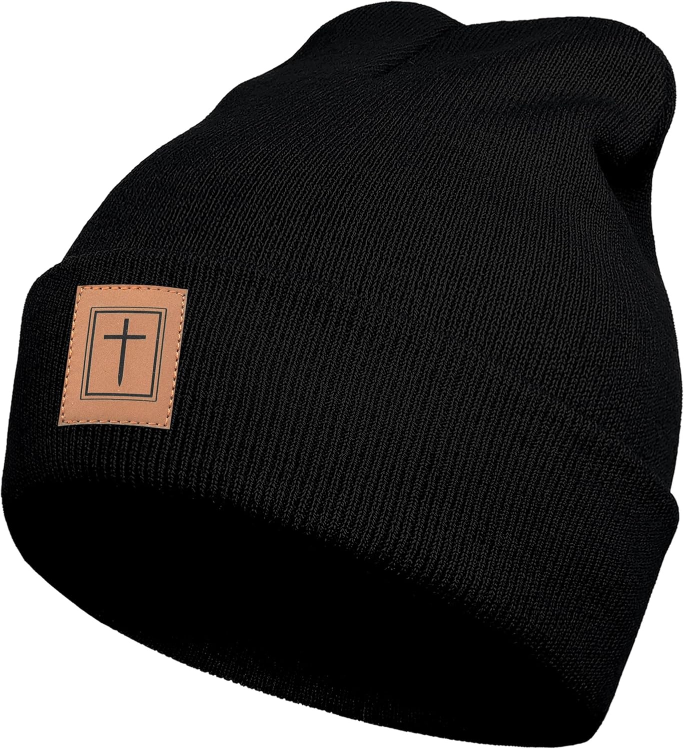 Faith Over Fear Beanie with Leather Beanie Hat for Men Women Gifts for Dad Knit Hat Warm Knitted Winter Cap - Image 2