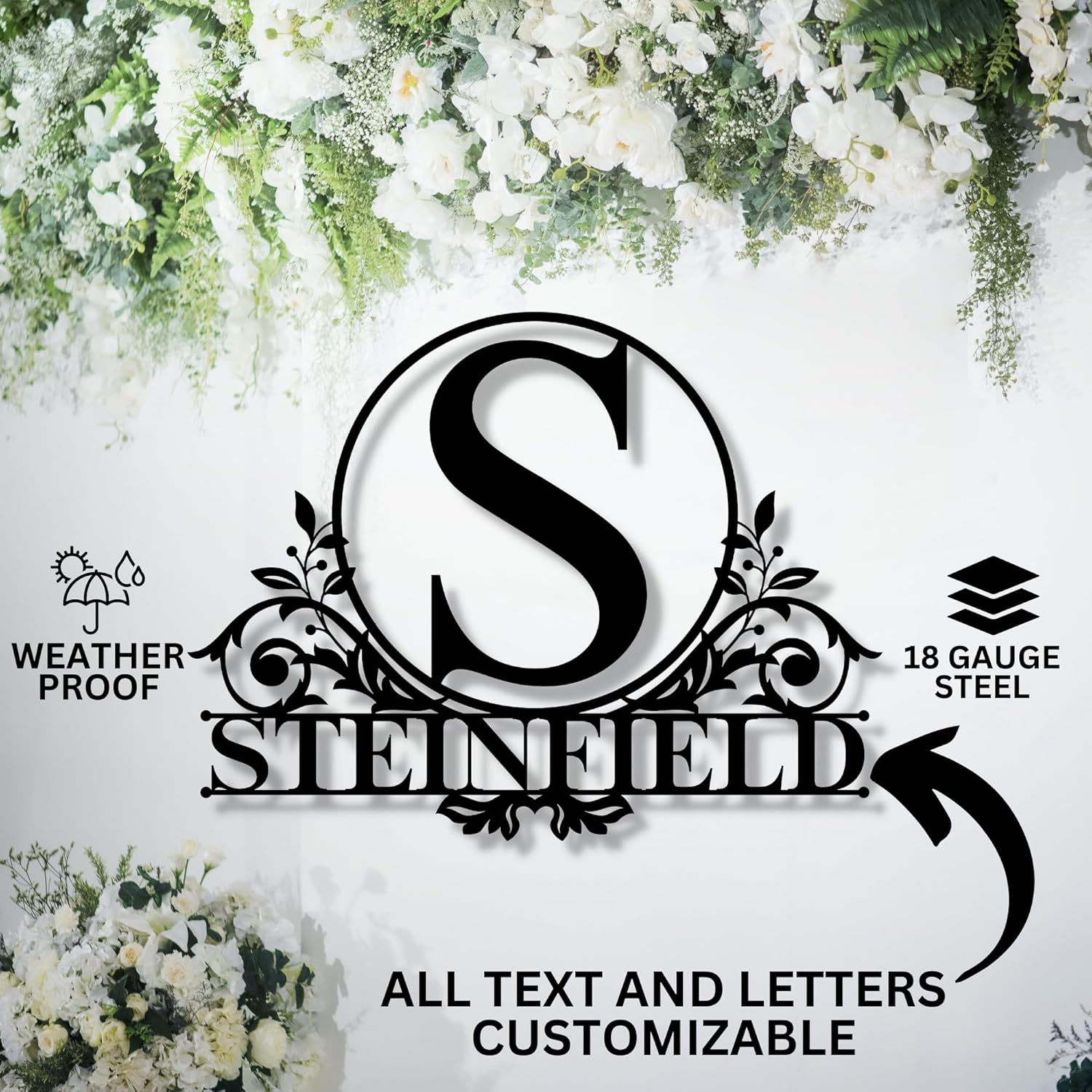 Personalized Family Name Metal Sign/Personalized Letter Sign/Personalized Sign/Letter Last Name Sign/Last Name Metal Sign/Gift (18", Family Monogram, Black)