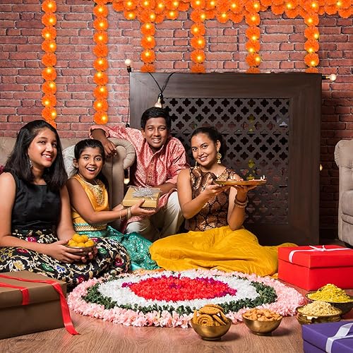 Miniatura 10 de 5 guirnaldas de caléndula de 24.6 pies con luz LED, guirnalda de caléndula artificial para decoración de flores artificiales de caléndula guirnalda