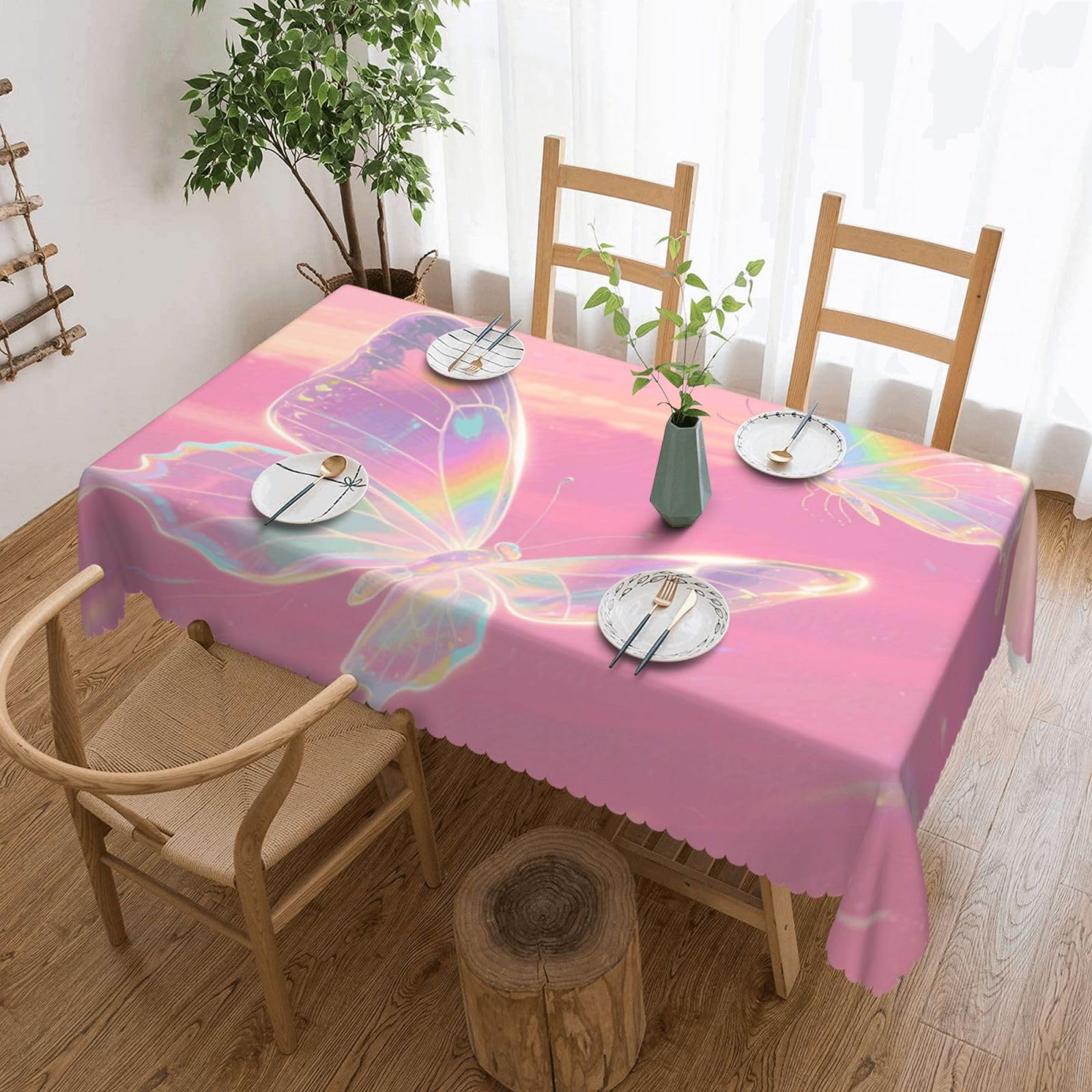 FekiLoot Rectangle Tablecloth 54 X 72 Inch, Classic Stain ‎Resistant Table Cloth Reusable Washable Table Cover Transparent Butterfly Tabletop Decor for Kitchen Dining Party Indoor Outdoor Use