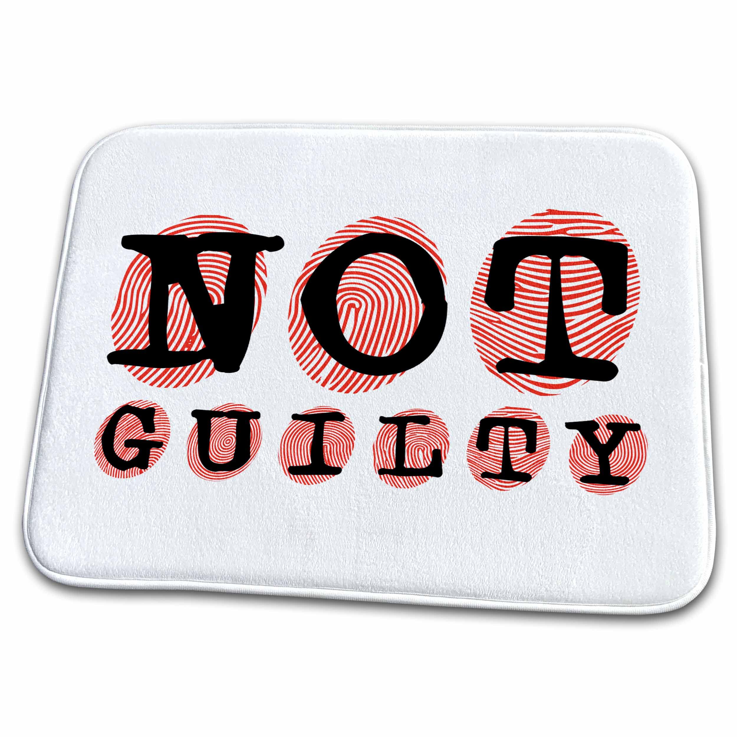 3dRose Not Guilty black text, red fingerprints background. Funny... - Dish Drying Mats (ddm-306748-1)