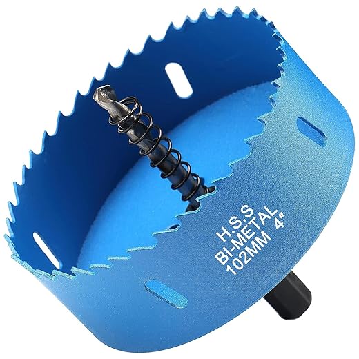 4 Inch Hole Saw, 30mm Bi-Metal Cutting Depth HSS M42 Hole Cutter for Wood, 100mm Bi-Metal Hole Saw for Plastic Drywall Fiberboard and Soft Metal Sheet, Blue