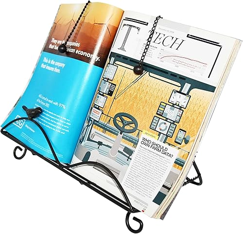 Miniatura 4 de OwlGift Soporte clásico para libros de cocina con diseño de hojas de metal y brida de hierro fundido, soporte decorativo para recetas para cocina,