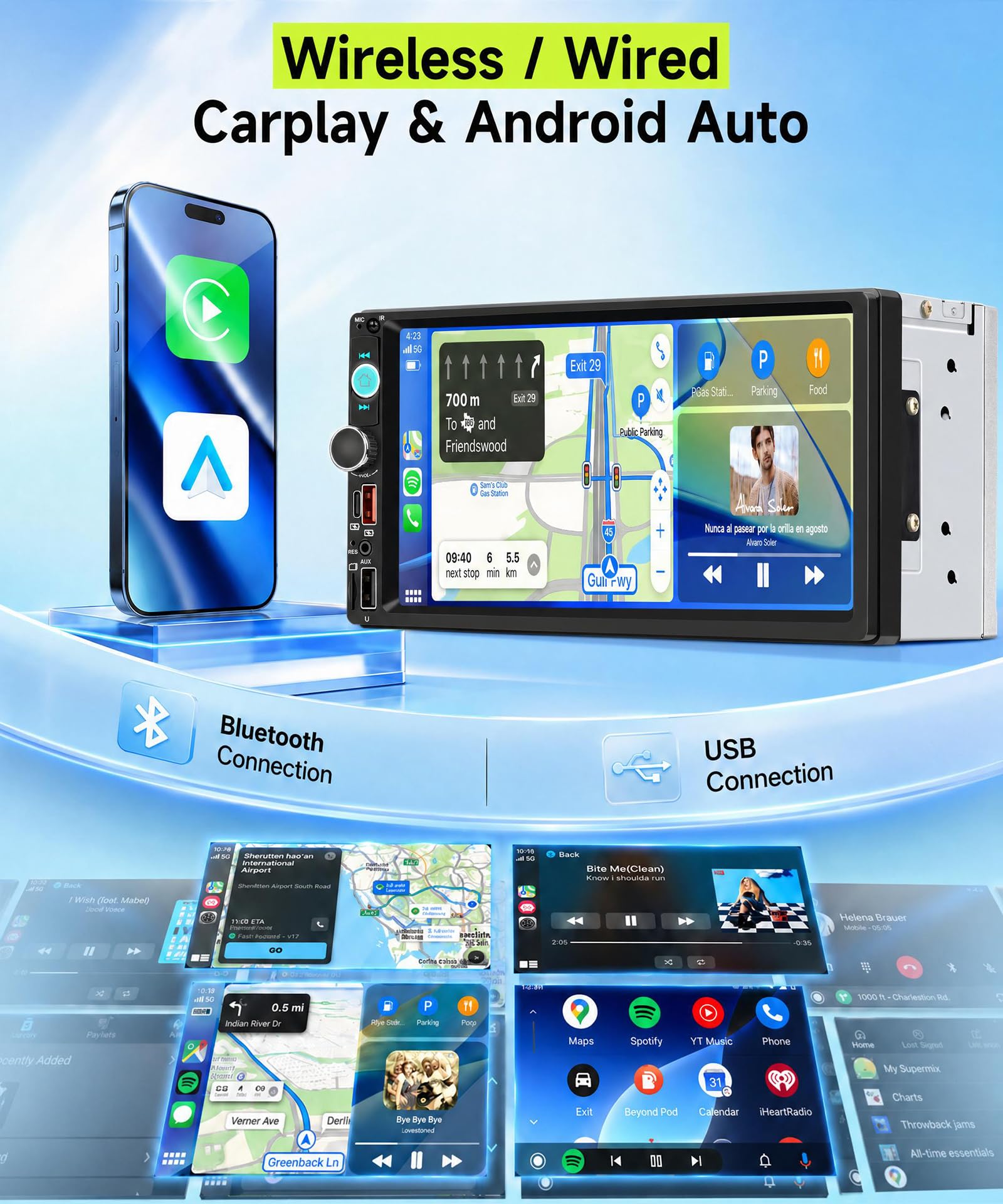 Rimoody Dab+/Dab Radio de Coche 2 DIN con Inalámbrico Carplay Android Auto Bluetooth FM/Am/RDS Radio, 7 Pulgadas Touchscreen Radio Mirror Link EQ/USB/Type C/AUX Control del Volante Cámara Trasera