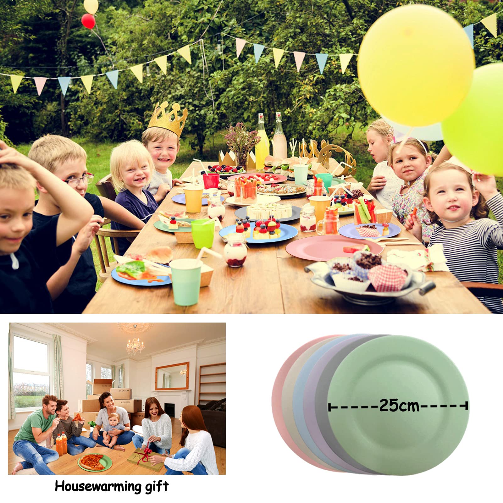 JSYMJSY Diepe Bordenset, 6-Delig 25cm Onbreekbaar Dinerborden Plastic, Herbruikbaar Camping Borden, Licht, Kunststof Bpa-Vrij, Magnetronbestendig Vaatwasmachinebestendig, Beige