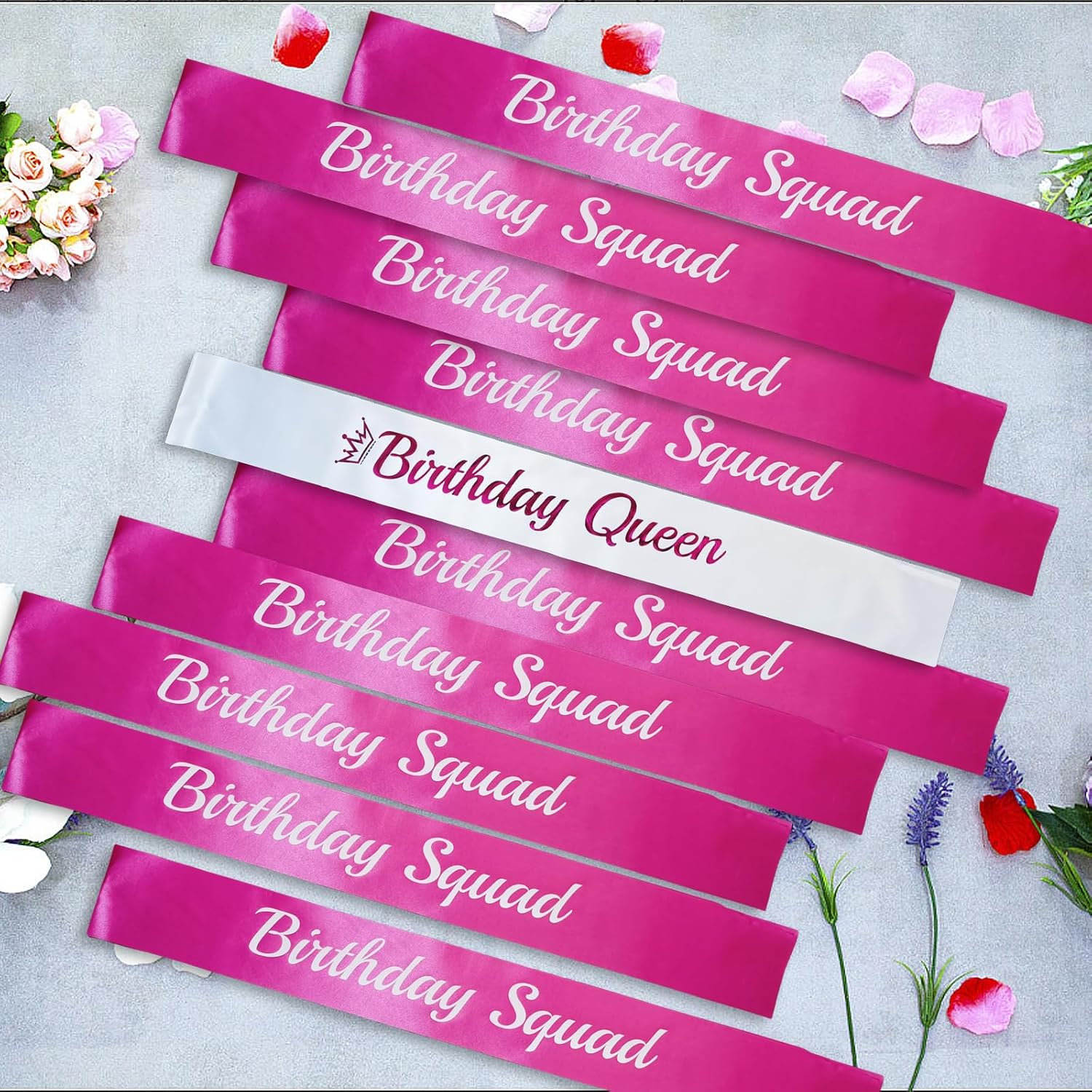 10 PCS Birthday Sashes Kit, Hot Pink Birthday Queen Sash and 9 Pcs Squad Sashes for Women or Girls Fun Party Favors - Image 5