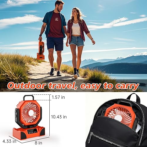 Miniatura 4 de Ventilador portátil de campamento recargable de 20000 mAh, máximo de 68 horas de funcionamiento, ventiladores de tienda de campaña con linterna LED,