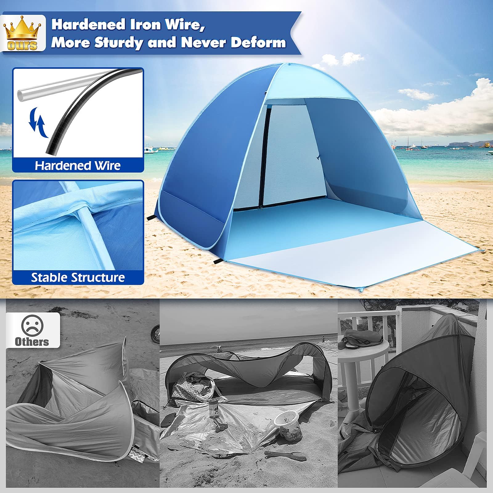 Tenda da Spiaggia Pop-up Portatile UV 50+ per 1-2 Persone, Tenda Mare Spiaggia Portatile Leggera e Compatta per Mare, Giardino, Viaggi Verde