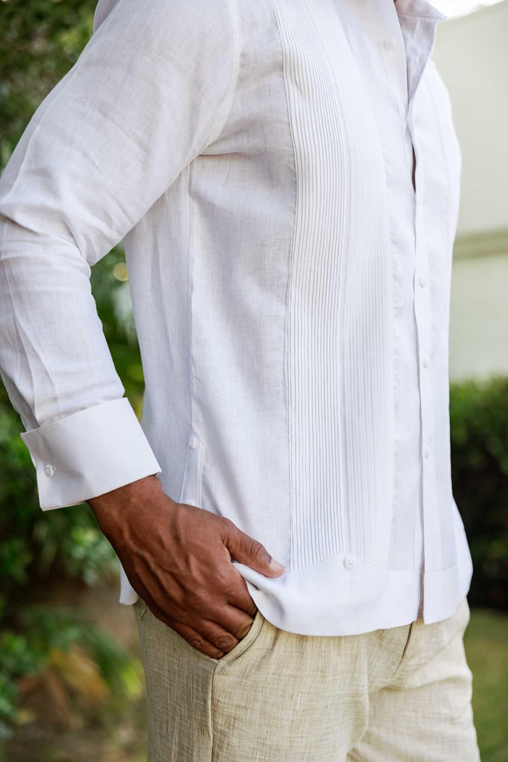 Mojito Men’s 100% Linen Wedding Shirt – Framed Pleat Guayabera Chacabana with French Cuffs - Image 9