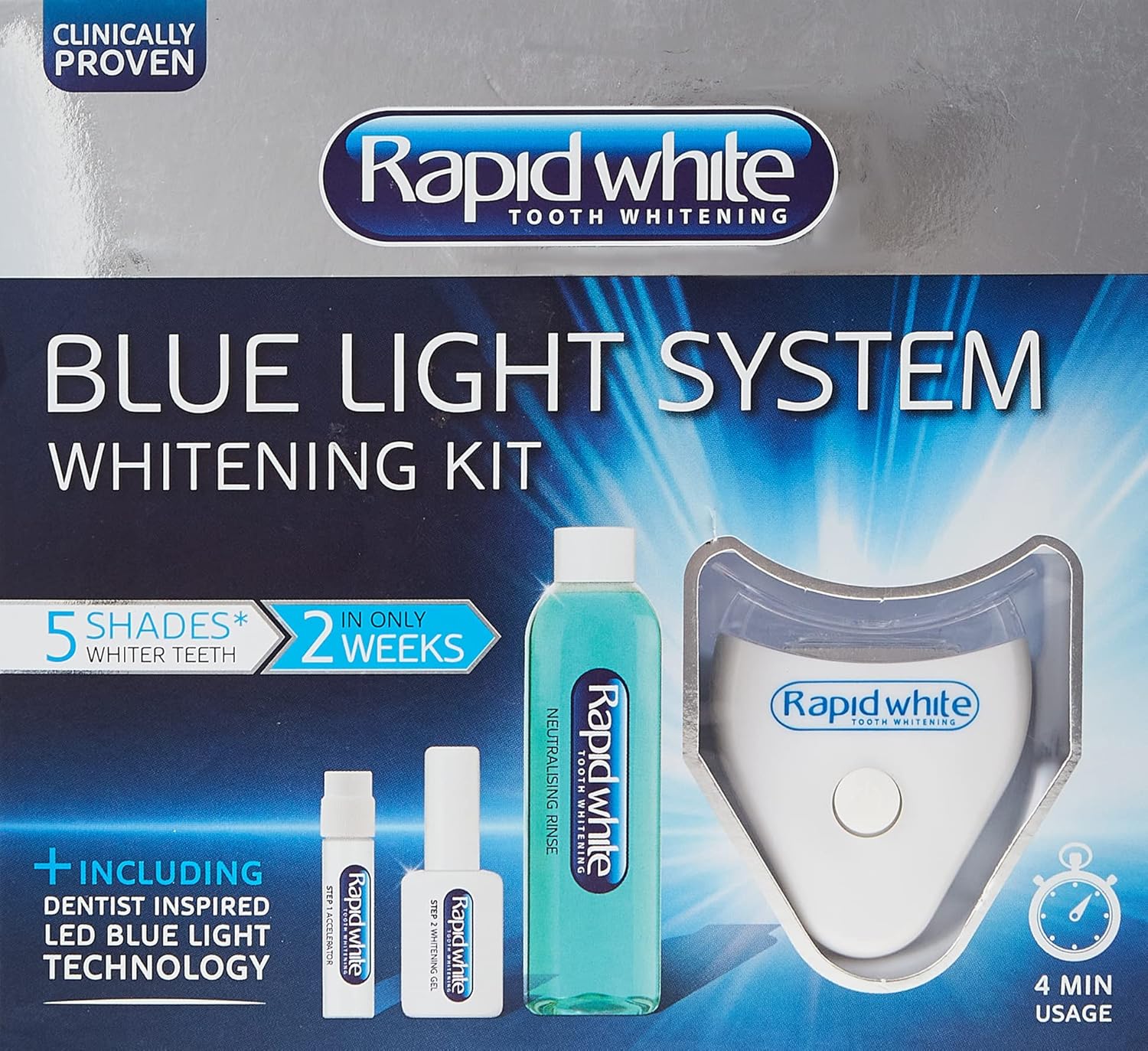 RAPID WHITE TOOTH WHITENING SYSTEM NEW BLUE LIGHT 5 SHADES LIGHTER IN 2