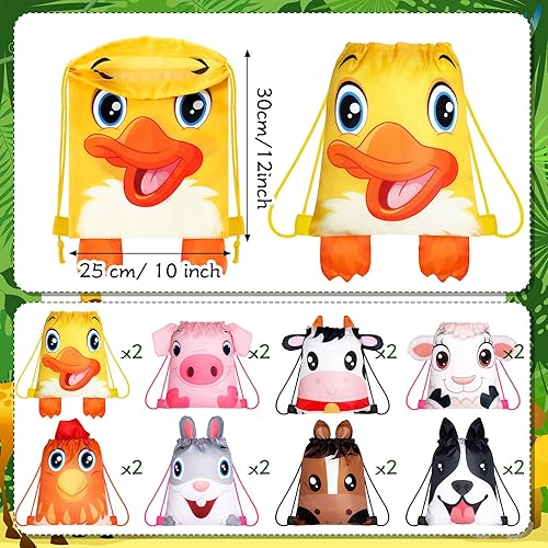Miniatura 2 de Hillban 16 bolsas de animales con cordón para niños, mochila con cordón para fiestas de niños, con oreja, para safari, cumpleaños (estilo granja)