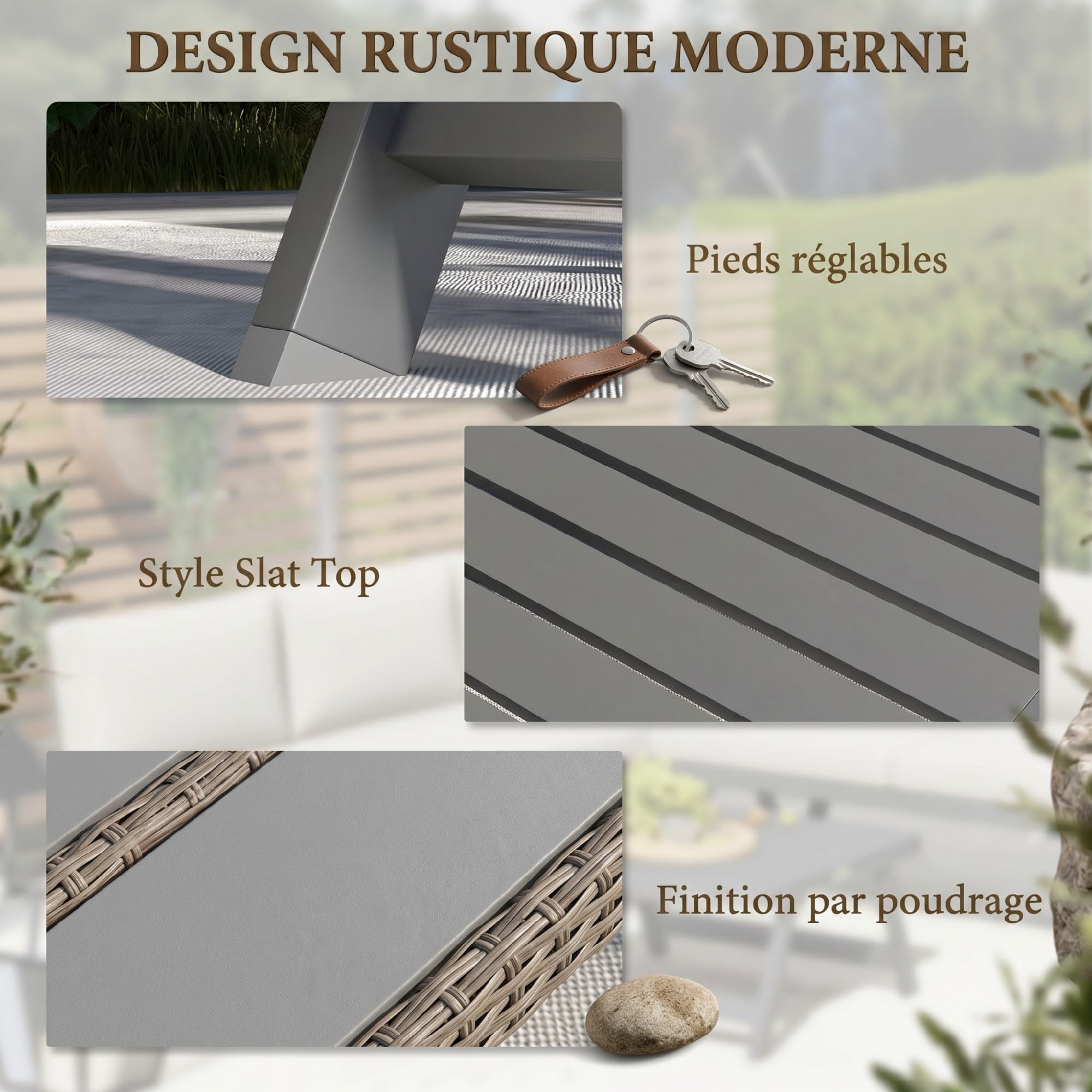 Outsunny Salon de Jardin Extérieur d'angle et Convertible 4 Pièces Beige | Mobilier de Jardin pour Terrasse Balcon, 2 Banquettes, 1 Fauteuil d'Angle, 1 Table Basse, Aluminium et Acier