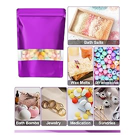FireKylin 100 Pack Smell Proof Bags, Resealable Bags with Matte Window, Foil Pouch Stand Up Sealable Bags for Packaging(Purple,3.5 x 5.1)