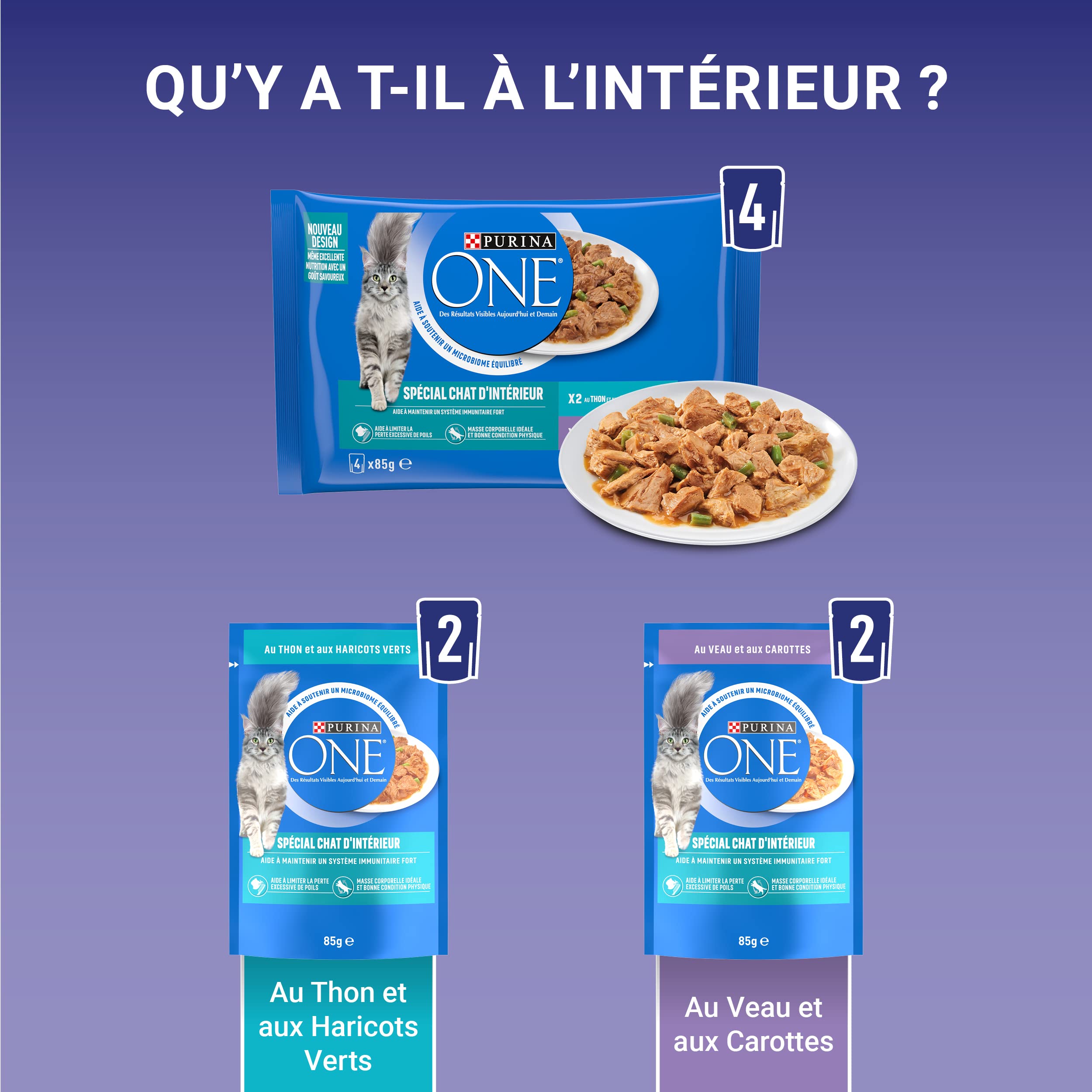 PURINA ONE | BIFENSIS | Spécial Chat Stérilisé d'Intérieur | Effilés en Sauce | Aide à contrôler le poids, et limiter la perte excessive de poils | Thon, Veau | Sachets Fraîcheur | Lot de 12 (4 x 85g)