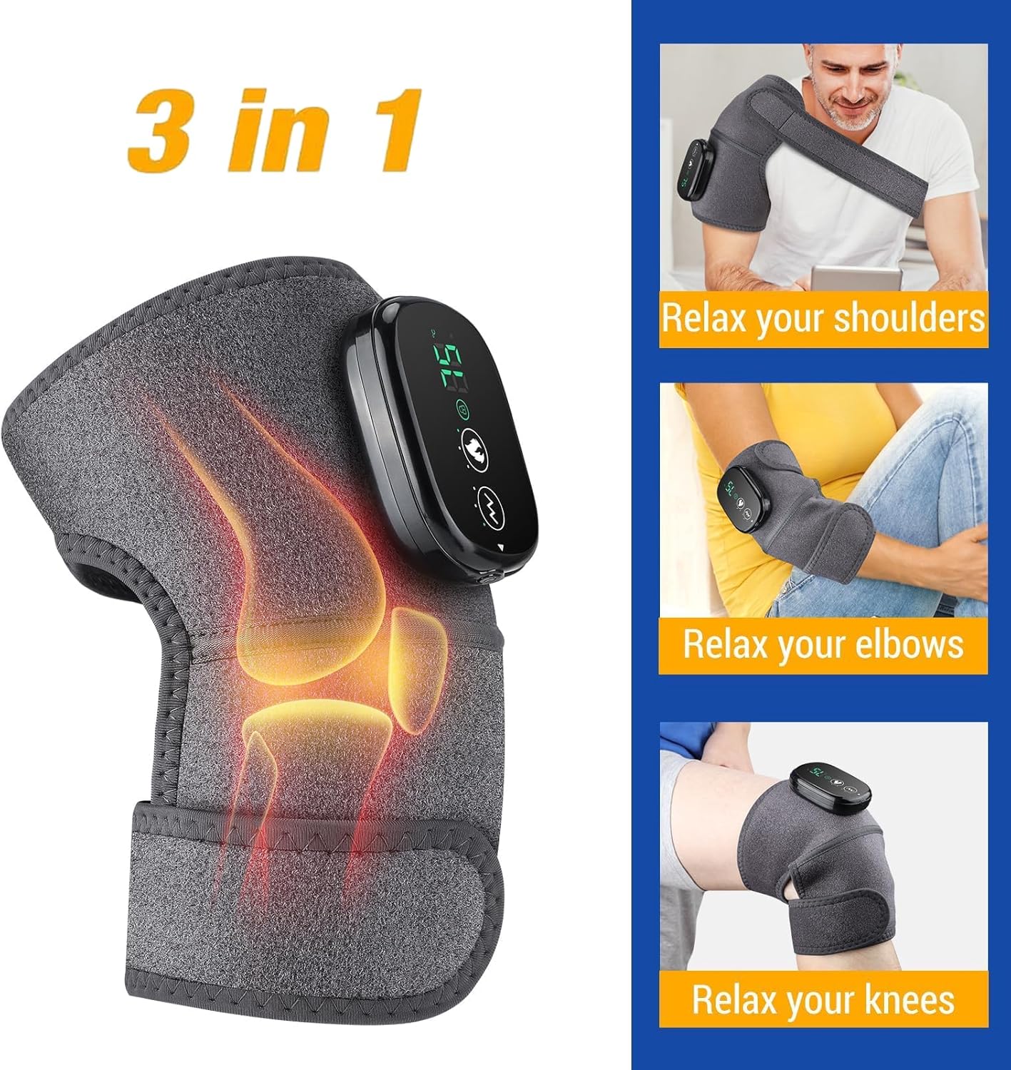 NORTHERN BROTHERS Cordless Heated Knee Massager with Heat & Vibration, 3 Heat Levels & 3 Vibration Modes, 5000mAh USB-C Rechargeable, Adjustable Wrap for Knee, Shoulder, Elbow