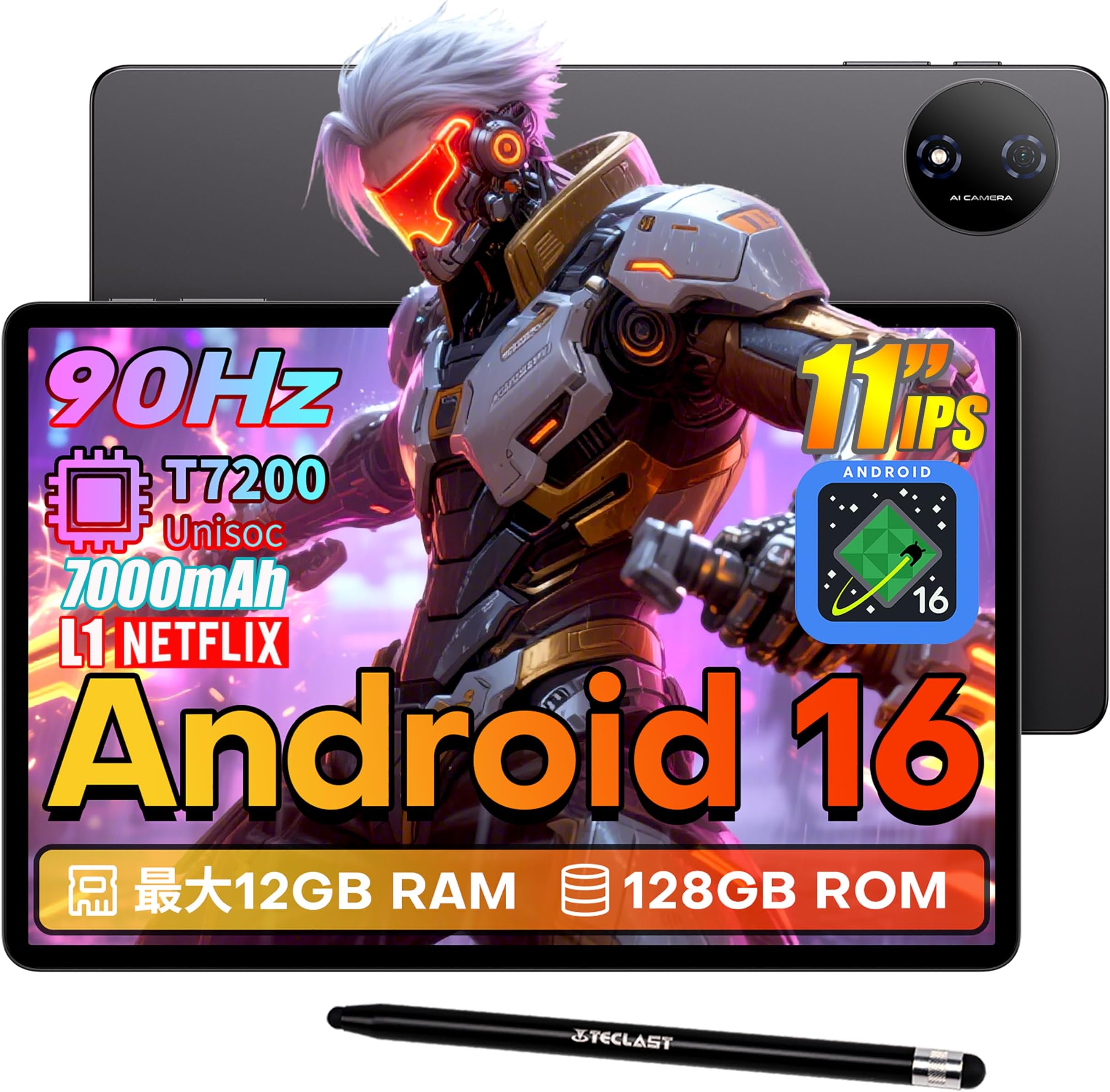 [2026 Tablet Android 16] TECLAST P50T Tablet, 11-inch 90Hz IPS Screen, WidevineL1 Compatible, Netflix, 7000mAh Type-C + 3.5mm, 12GB Memory + UFS 128GB + 1TB Expansion, Unisoc T7200 8 Core, 5G WiFi