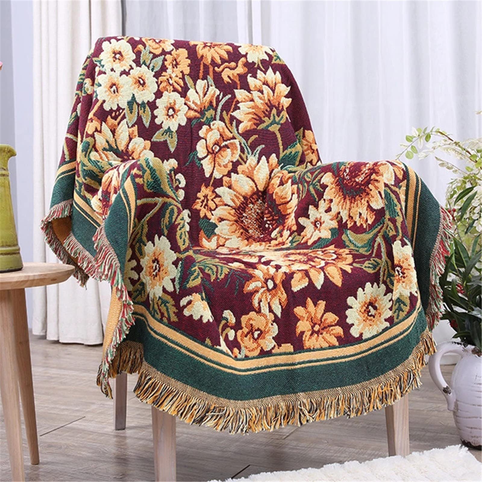 Copriletto Multiuso In Cotone 180x140 Cm - Plaid Geometrico Ecru Per Divano E Letto