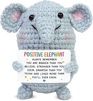 OASSIE Thank You Gifts for Women - Mini Positive Crochet Animals Elephant - Inspirational Birthday Preschool Kindergarten Graduation Gifts Trendy Stuff for Teen Boys Girls Kids Friend Daughter Sister