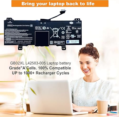 Miniatura 2 de GB02XL - Batería de repuesto para laptop HP ChromeBook 14-DB0051CL X360 11 G2 EE Chromebook 11A G6 G8 EE Series Notebook L42550-271 L42550-541