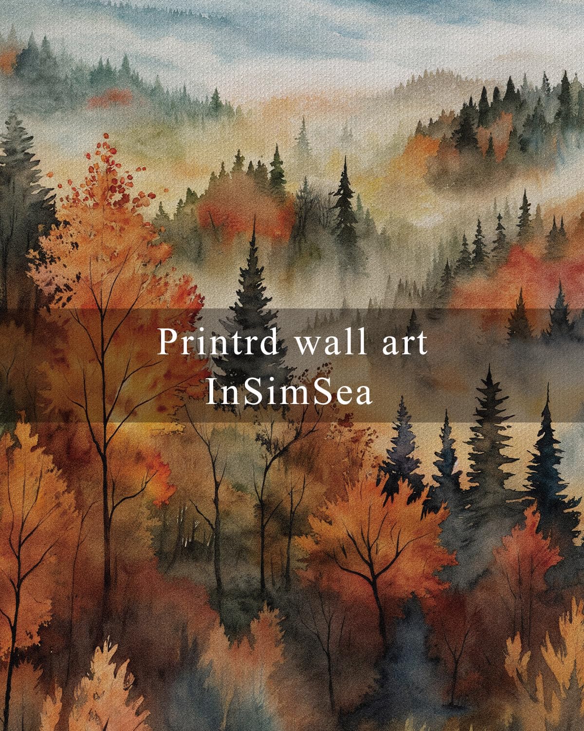 InSimSea Quadratische gerahmte Leinwand-Kunst, Herbstdrucke, klassische Landschaft, Kiefernwald im Morgennebel, Herbst-Wanddekoration für Wohnzimmer, Schlafzimmer, Badezimmer, Büro, 30,5 x 30,5 cm