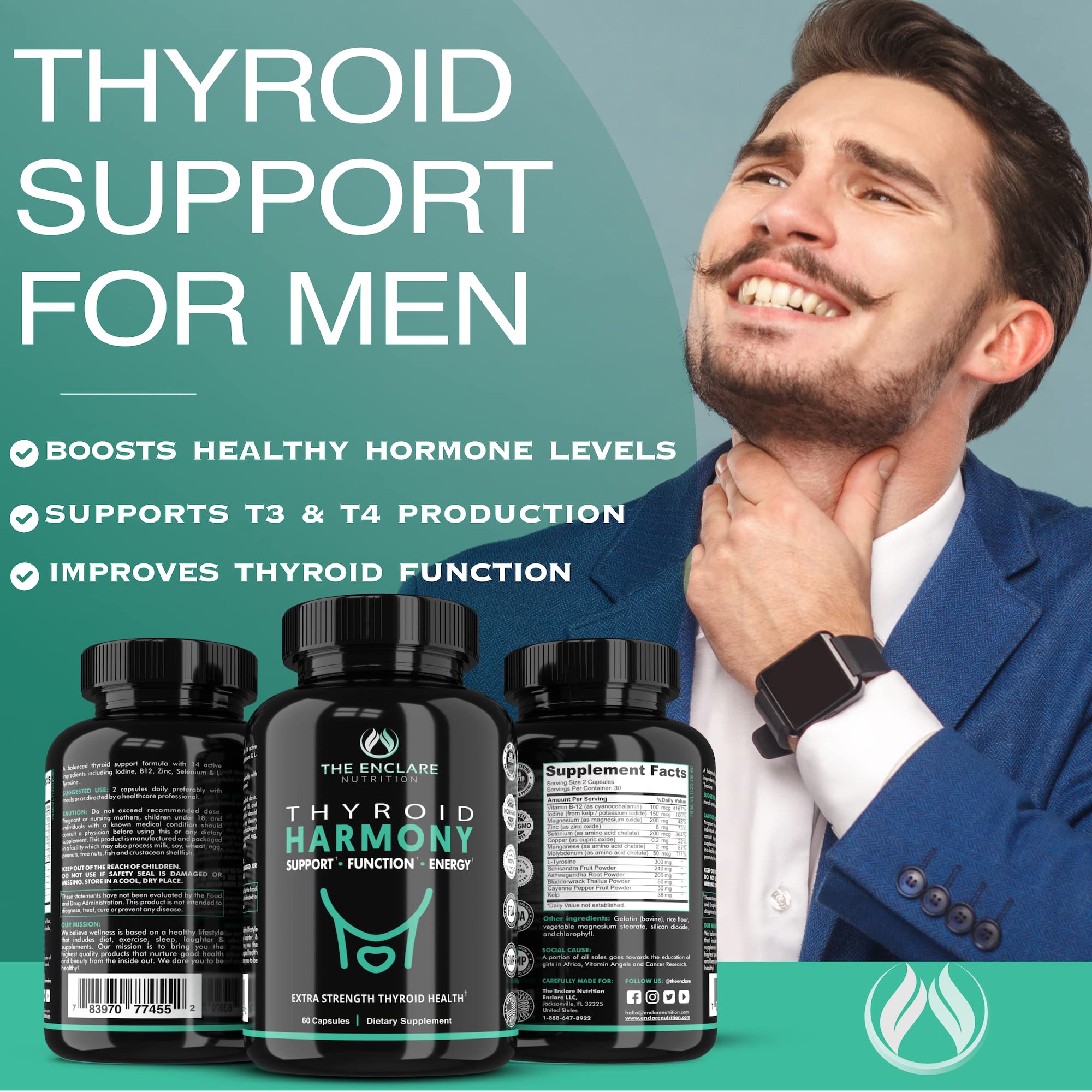 THE ENCLARE NUTRITION Thyroid Support Supplement with Iodine - Balance Hormones for Energy, Metabolism, Focus, Stress, Mood. Ashwagandha, Zinc, Selenium, Vitamin B12, Kelp, Magnesium, L Tyrosine (1) — Amazon image 7