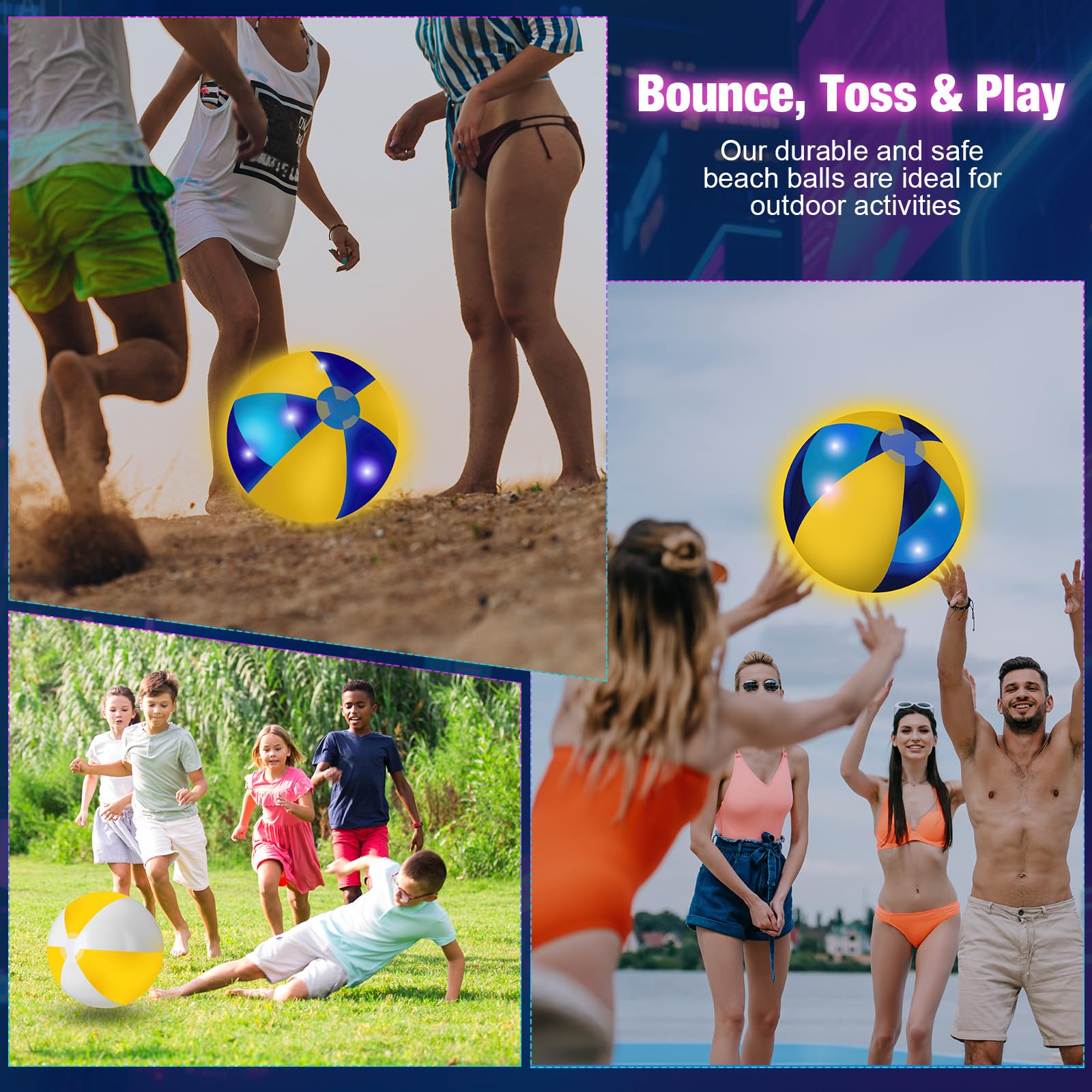 MiniInflat Leuchtende Strandbälle, 40,6 cm, Jumbo-Pool-LED-Bälle, leuchten im Dunkeln, riesig, aufblasbar, für Sommer, hawaiianisches tropisches Thema, Strandparty, Dekoration, Wasserzubehör