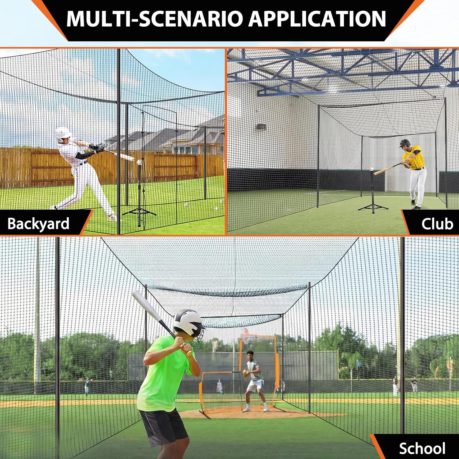 Portable Baseball Batting Cage Nets 10x10x35 FT /12x12x55 FT Baseball and Softball Cage Netting Net Only No Frame Included for All Skilled Levels