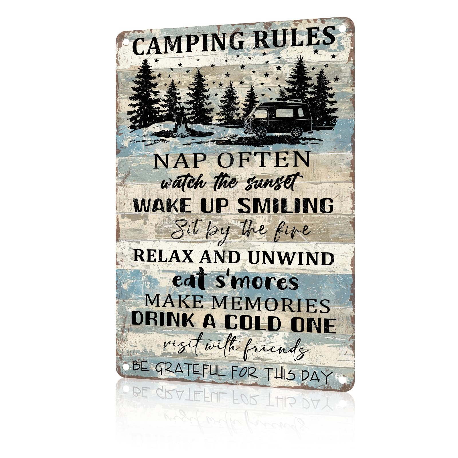 Anceky Aluminum Metal Signs Camping Rules Tin Sign for Home Kitchen Retro Decor Yard Garden Outdoor 12×16 Inch
