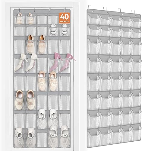 FENTEC Organizador de zapatos para colgar en la puerta, 40 bolsillos grandes para colgar en la puerta, organizador de zapatos para armario,
