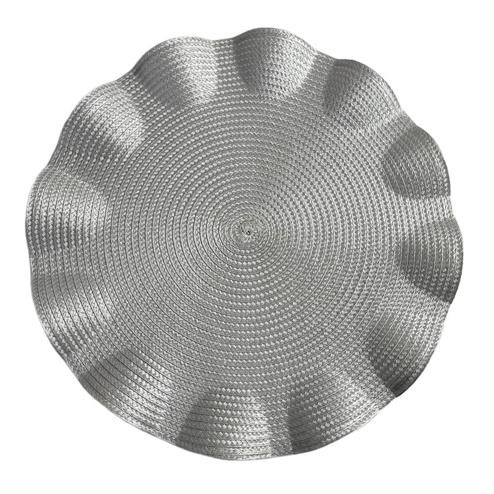 Wzptlkibad Silver Round Placemat Table Mats, Washable Non-Slip, 36Cm