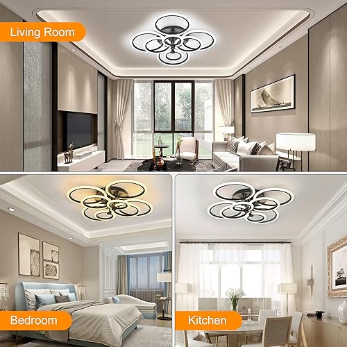 Miniatura 6 de Lámpara de techo LED de 8 anillos lámpara de techo moderna regulable de 100 W, lámparas LED negras de montaje empotrado para comedor, sala de estar,