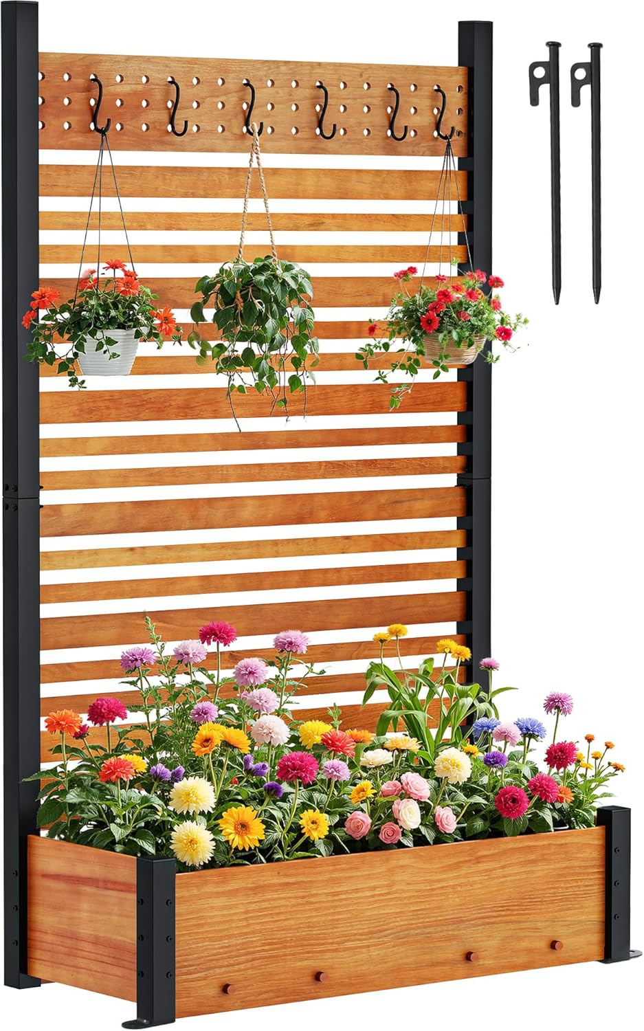 YITAHOME Outdoor Privacy Screen, 72" H x 42" W Outdoor Privacy Fence with Planter Box, Wood Fence Panel, Privacy Wall Outdoor, Wood Fence Panel for Backyard, Patio,1 Panel, Brown