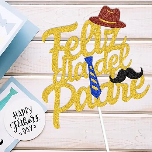 Miniatura 7 de Feliz Día del Padre - Decoración para tarta, decoración de fiesta del día del padre, tema de Feliz Cumpleanos para el Día del Padre (dorado)