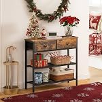 HOOBRO 75 cm Narrow Console Table with 2 Fabric Drawers, Small Entryway Table with 3-Tier Storage Shelves, Thin Sofa Side Table, for Living Room, Hallway, Rustic Brown and Black BF72XG01