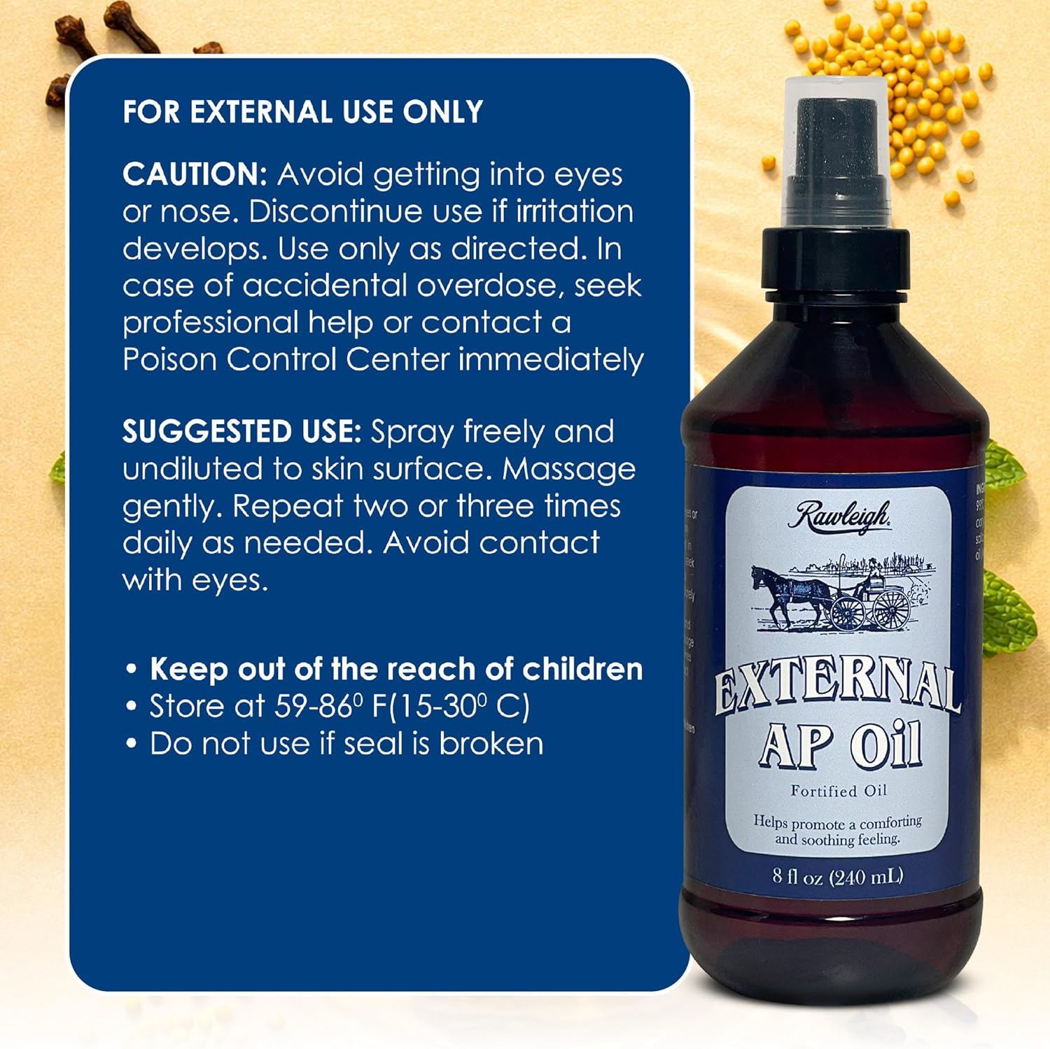 Rawleigh External AP Oil Spray: 8 fl oz, Fast-Acting Massage Oil, Soothe Tired, Sore and Aching Muscles, Fast-Absorbing, Methyl Salicylate, Clove & Peppermint Oils, Non-Greasy - Pack of 3
