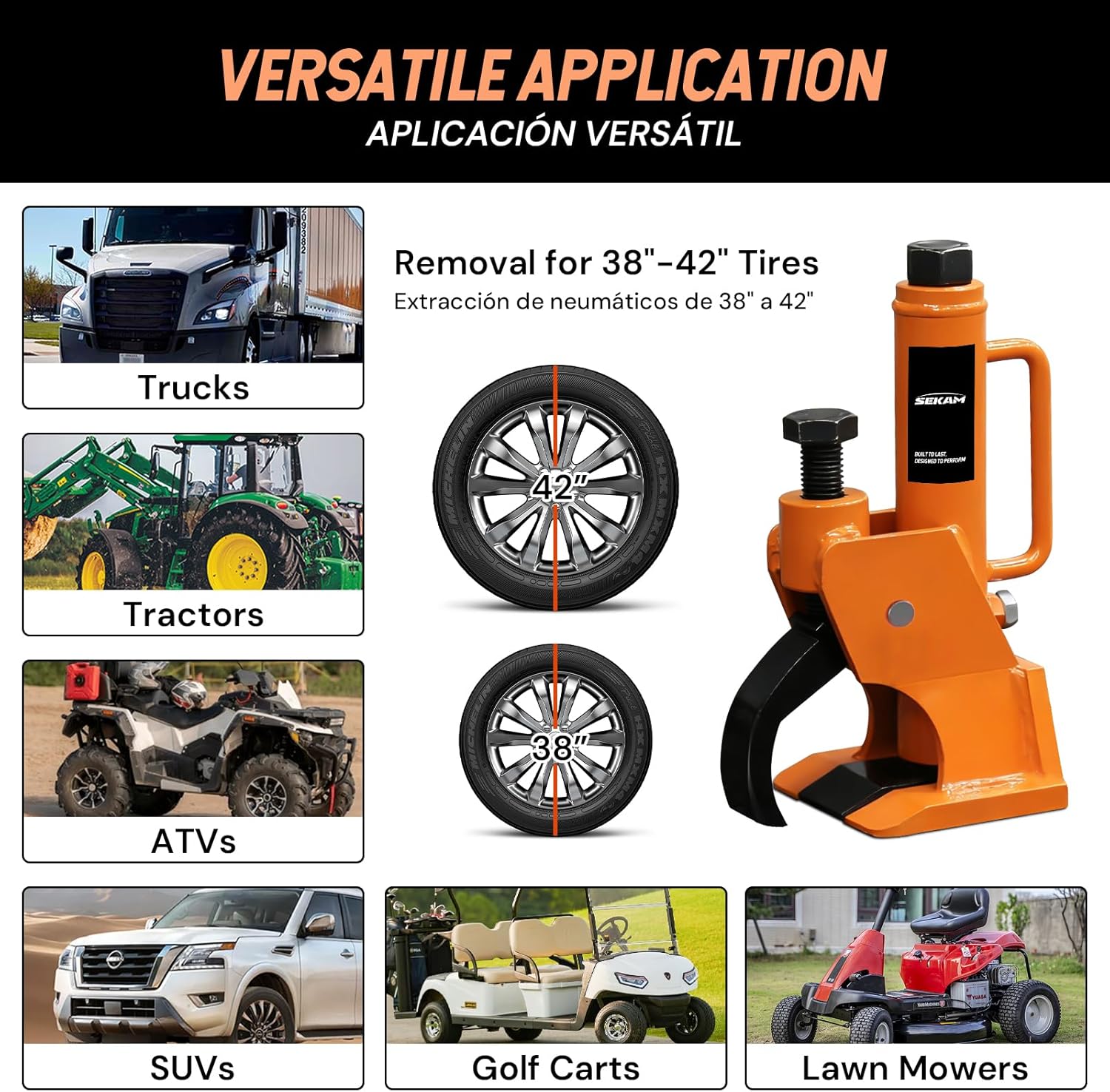 SEKAM Manual Tire Bead Breaker Tool for Tires Removal, 38"-42" Tire Changer with Handle and Rubber Pad, Heavy Duty Bead Buster Tool for ATV, UTV, Tractor, Truck, Motorcycle & Car Tires (Orange)