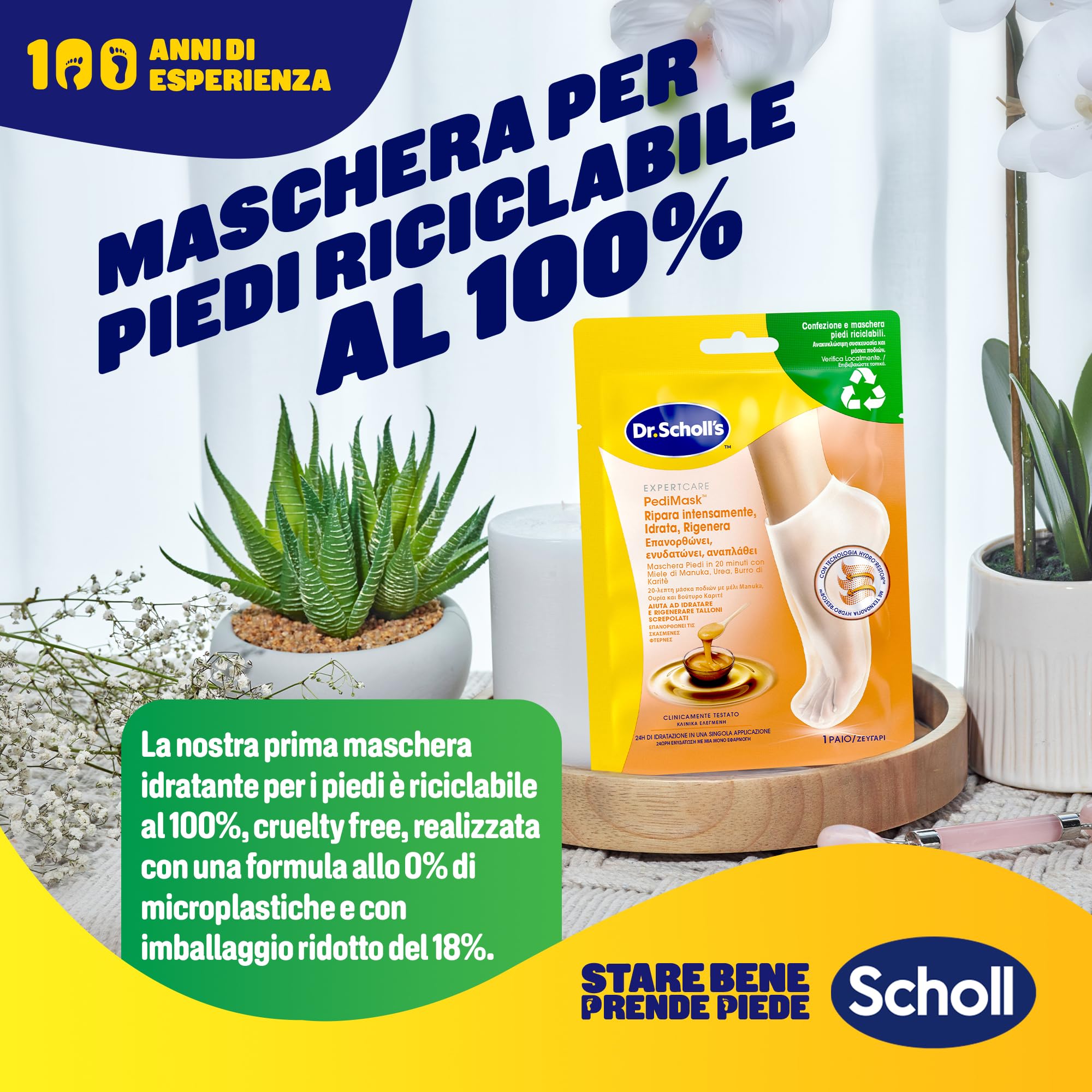 Dr. Scholl's Maschera Piedi con Miele di Manuka per Talloni Screpolati e Secchi, Calzini Idratanti per Piedi più Morbidi e Lisci in 20 Minuti, Calzino e Confezione Riciclabili, 4 Paia