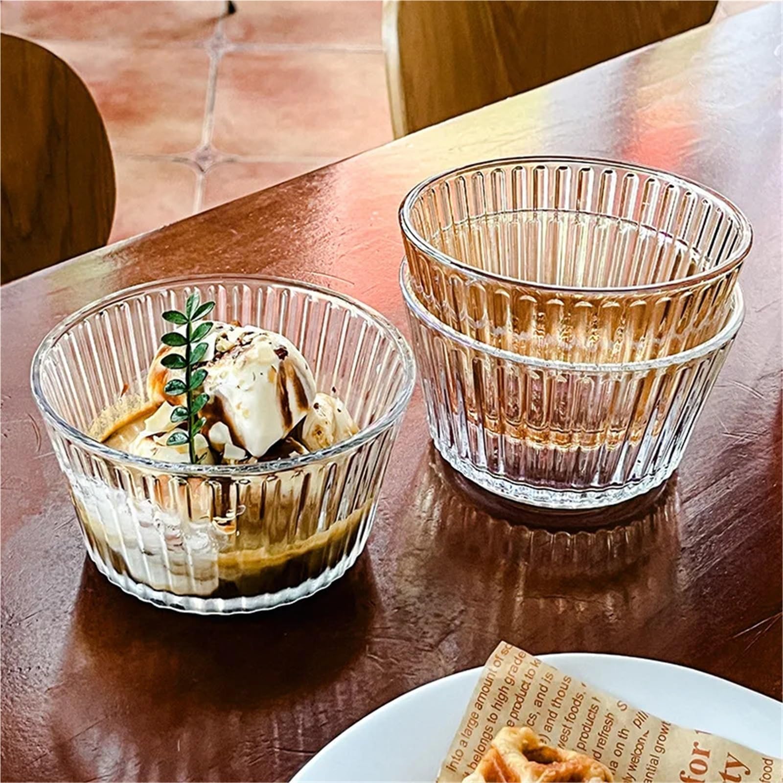 Coppe Gelato Ciotola for Cereali da Colazione in Vetro da 3 Pezzi, Ciotola for Yogurt, Frutta, budino, Tazza da Dessert, Ciotola for Snack per Dessert(Champagne)