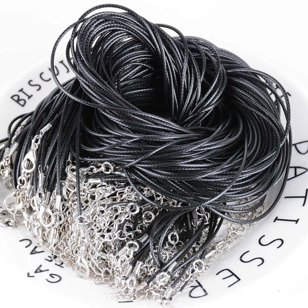 100 pz Cordoncino Cordino Laccio Catena Corda Laccetti per Gioielli Fai da Te Bracciale Collane (100 Nero)