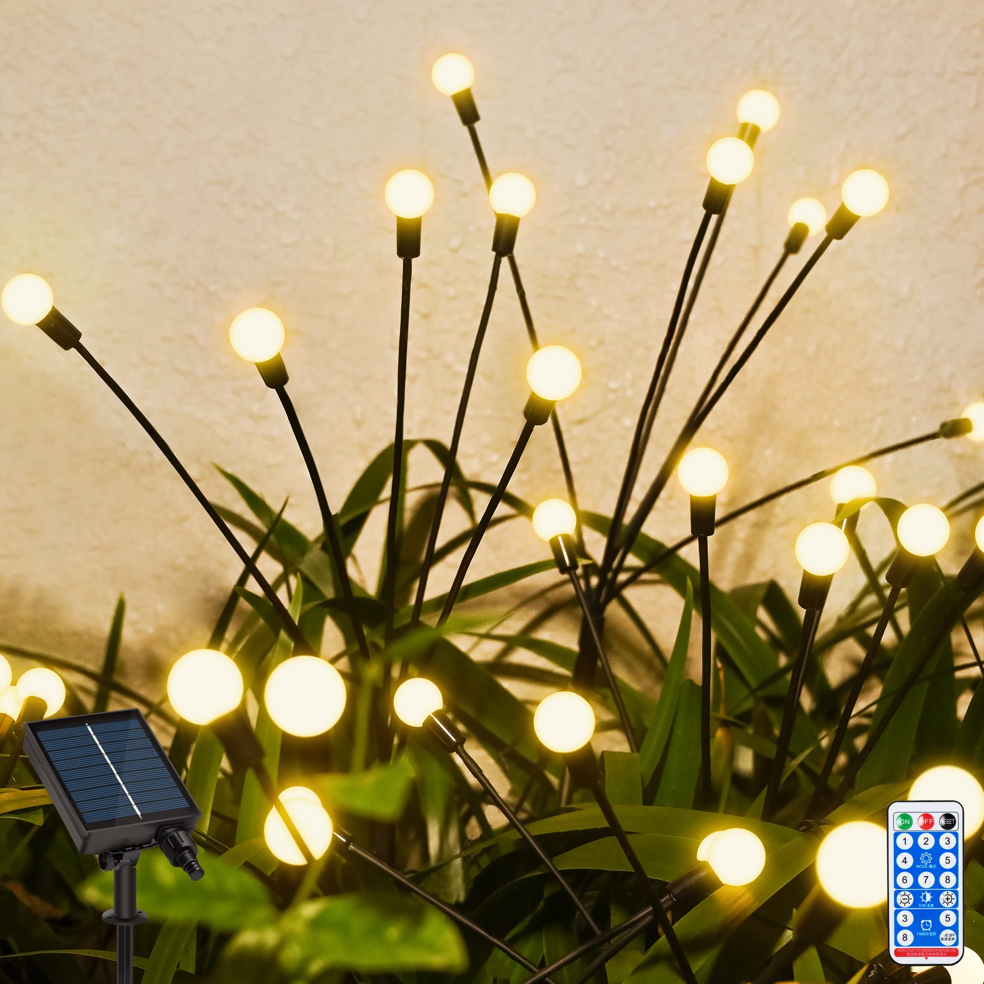 6 Pack Firefly Lights Solar Outdoor, Swaying Solar Garden Lights with Remote Control, 8 Flashing Modes and 20 Working Hours Garden Decor, Solar Outdoor Lights Decorative for Path Yard Patio