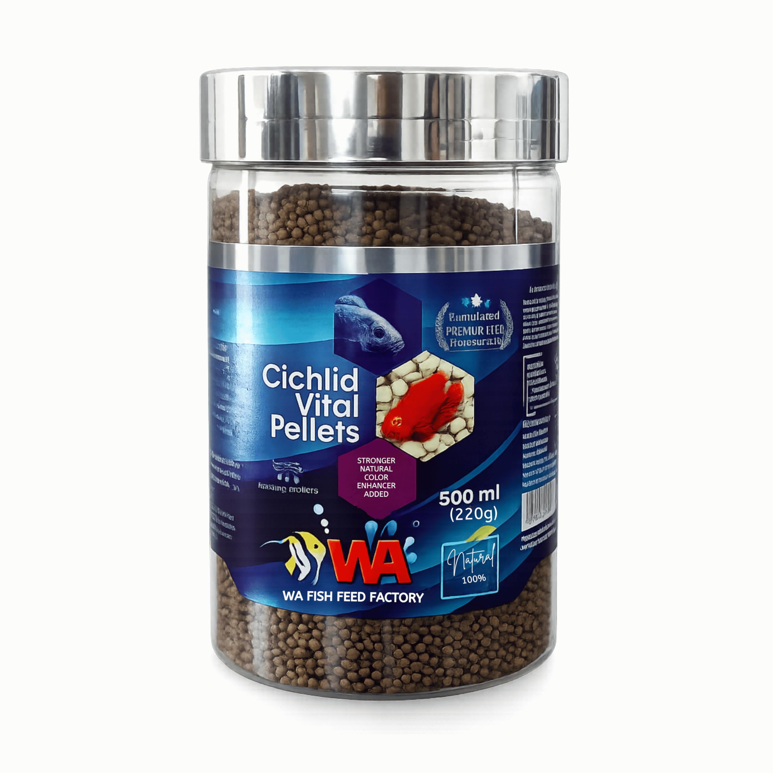 WA Cichlid Vital Floating Pellet Feed - 500ml/220g | High Protein Feed for All Types of African and Cichlid | with Free Key Ring - Sold by Foodie Puppies-image-7