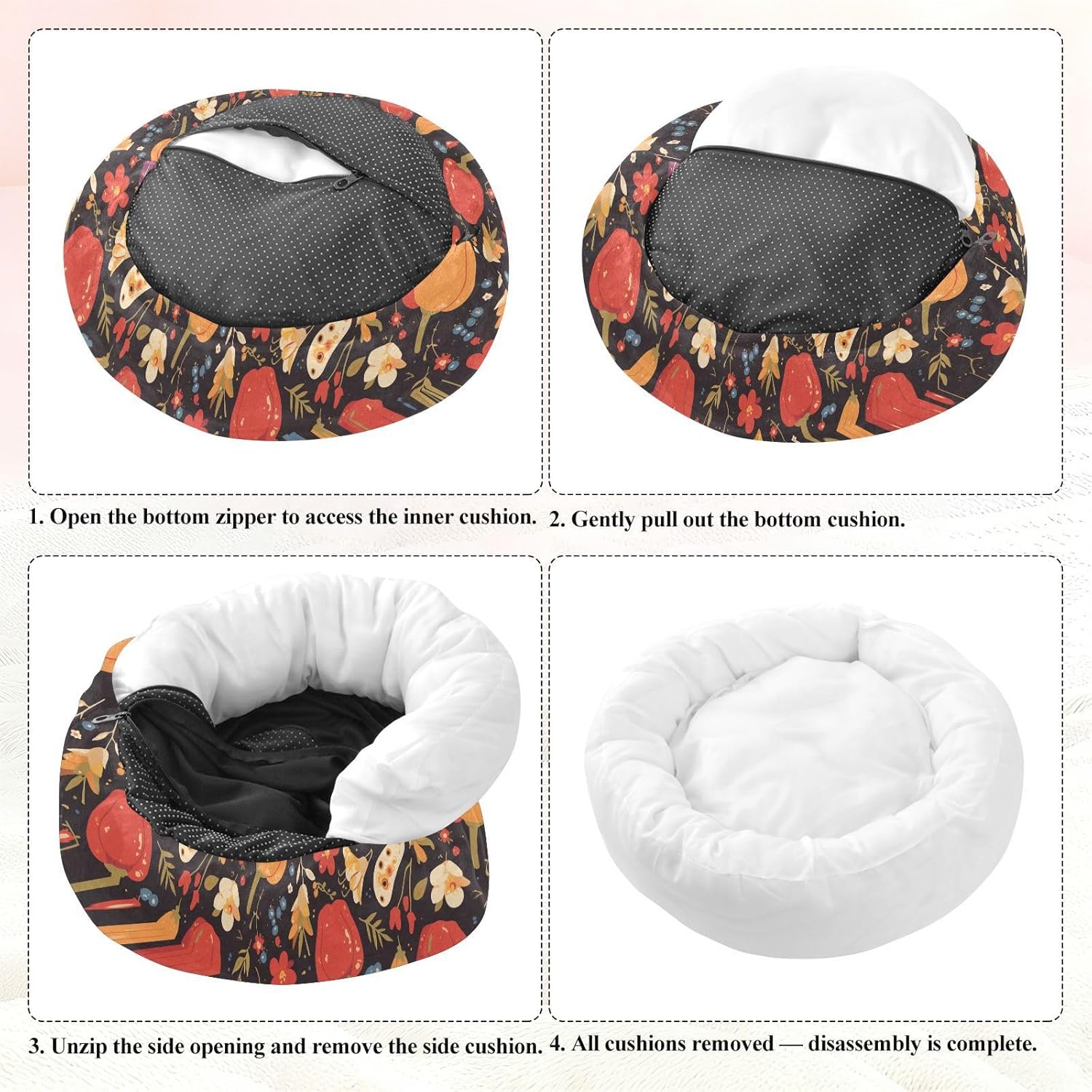 Pet Dog Bed Anti-Slip Fluffy Dog Pillow Bed for Extra Small Size Pets Sleeping M Vintage Cartoon Pepper with Florals