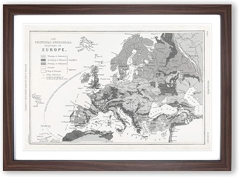 Vintage Map of Europe by Oliver Goldsmith Framed Print | A2 Walnut Framed Wall Art | Ready to Hang | Classic Map Picture | Living Room Bedroom Lounge Office