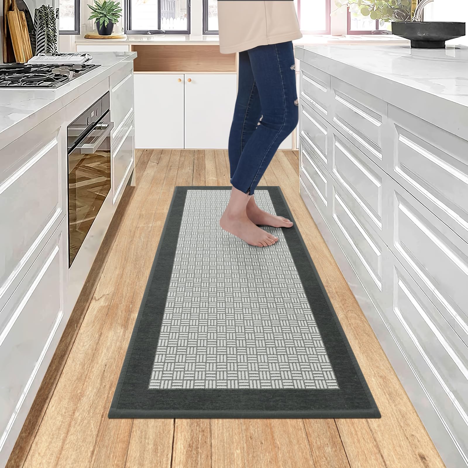 Carvapet Kitchen Rugs and Kitchen Mats — Non-Slip,Absorbent Runner Rugs for The Floor,Washable Mats Designed for Use in Front of The Sink, Laundry Room,Hallway, Foyer,and Doormat Runner(Gray,20x47)