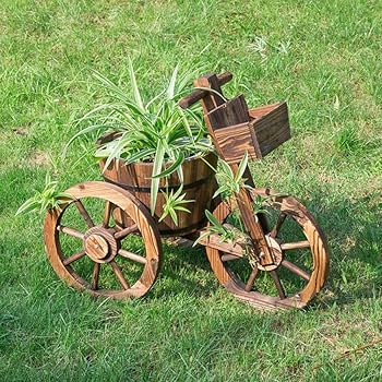 木製一輪車　大きい　手押し車　フラワーワゴン・オブジェ・陳列ワゴンとして！ Amazon.co.jp: 手押し車プランターポット-木製ワゴンプランター