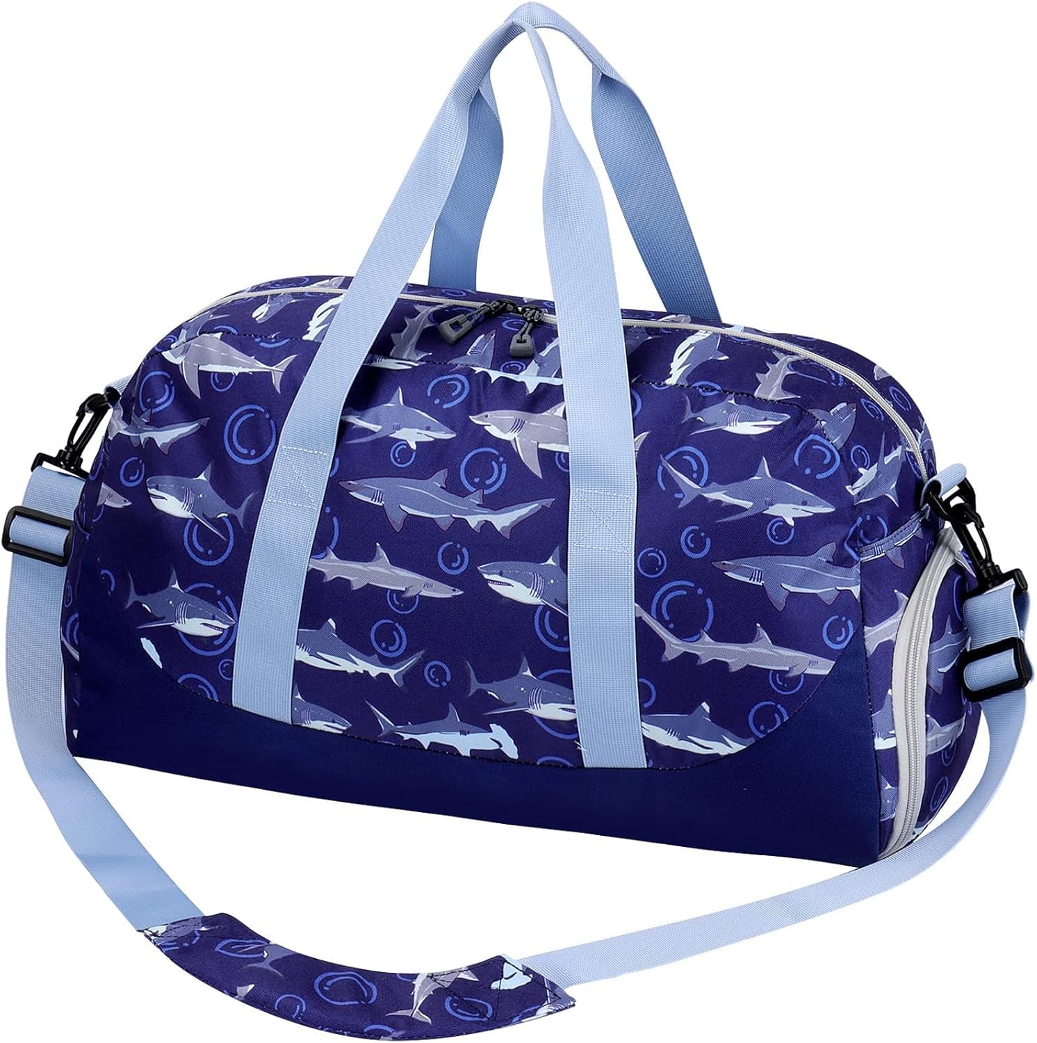 Choco Mocha Kids Duffle Bag Boys - Shark Weekender Overnight Bags for Travel Gym Sleepover Bag Boy Age 9-12 6-8 Navy