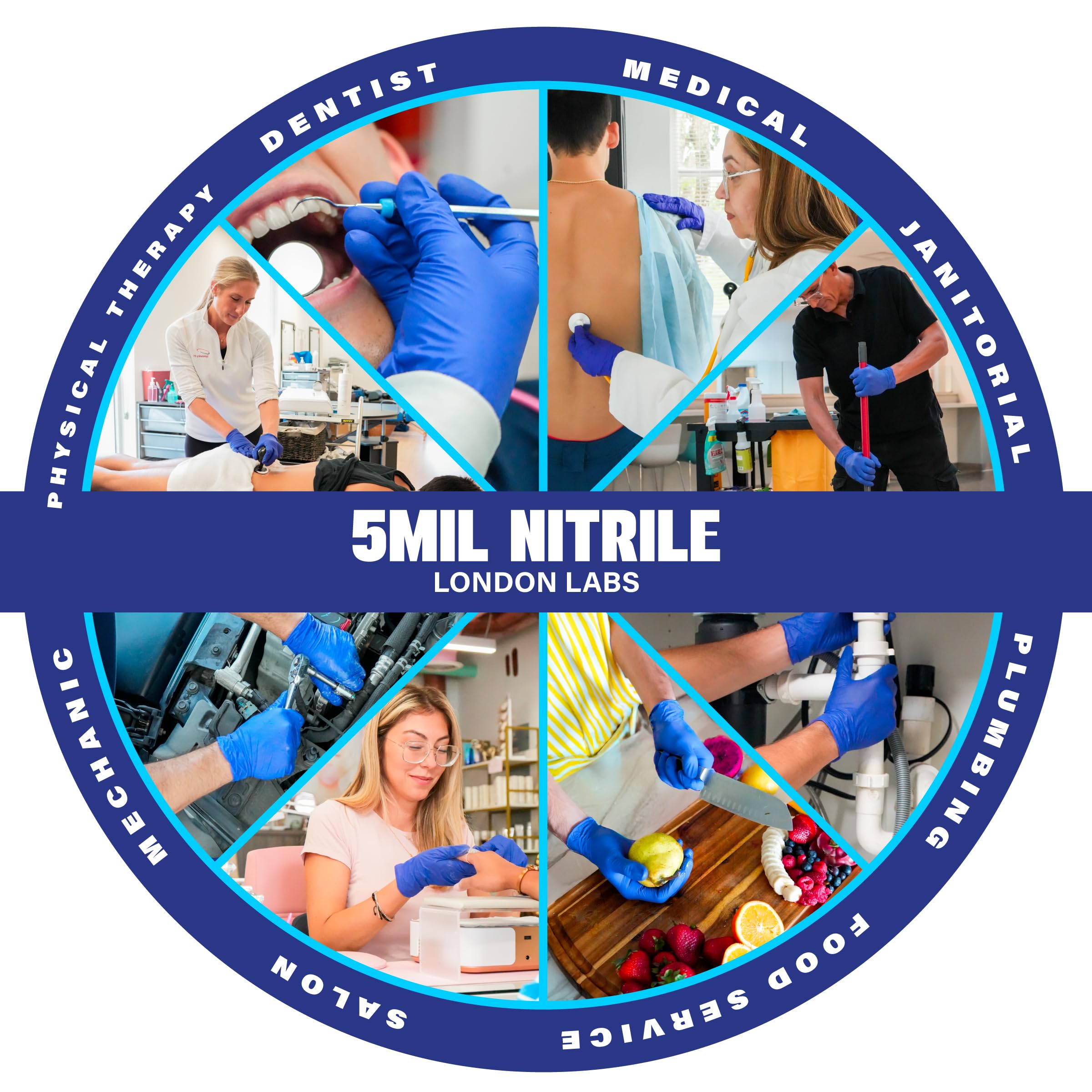 London Labs Guantes desechables de nitrilo de 5 mil, sin látex, guantes de goma médicos para médicos, EMT, botiquín de primeros auxilios, servicio de alimentos y limpieza, caja a granel de 1000