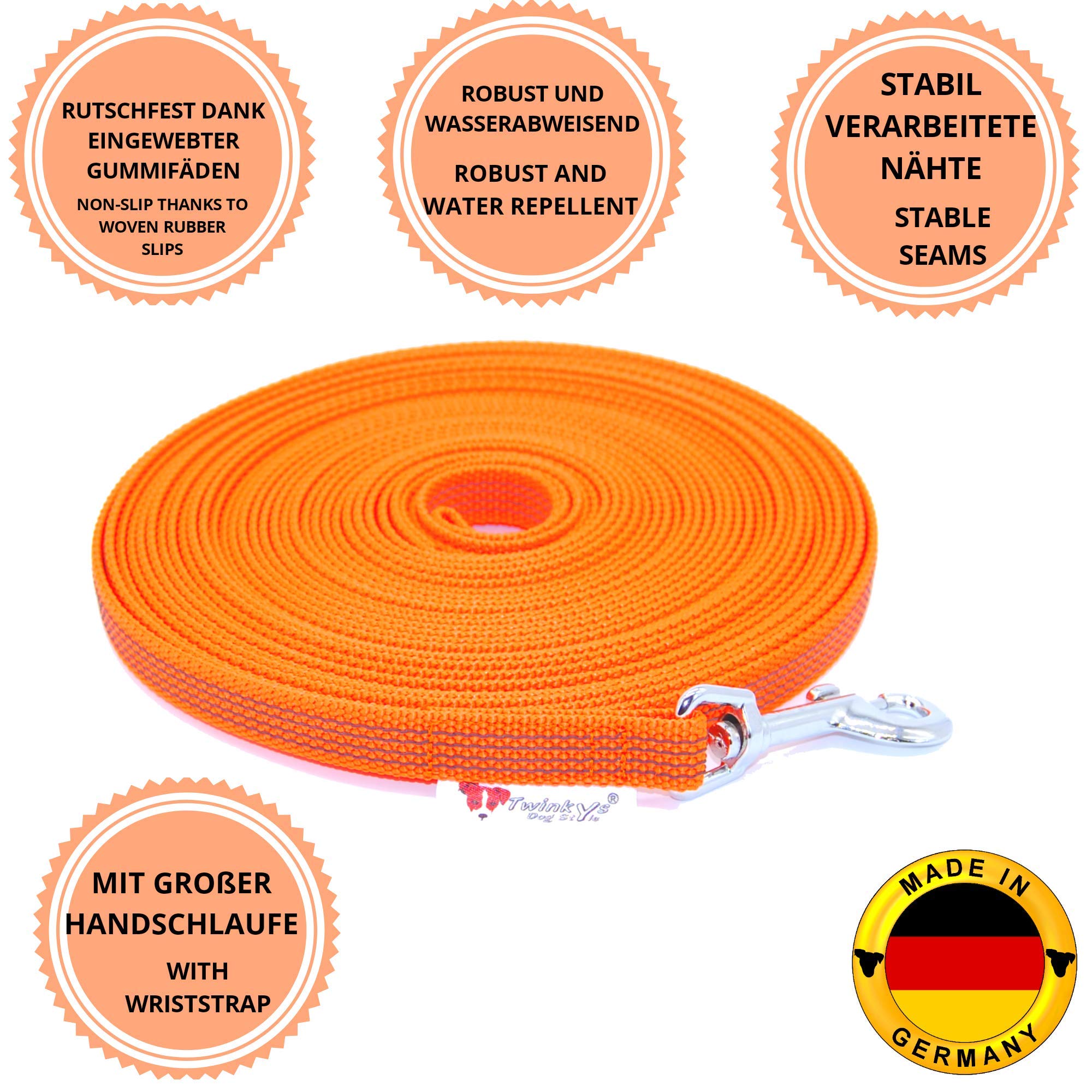 Dog Style Schleppleine Hund – Orange 30 Meter 20 mm – gummierte Trainingsleine mit Handschlaufe – rutschfest, strapazierfähig & wetterfest – ideal für Rückruftraining, Freilauf & Hundesport