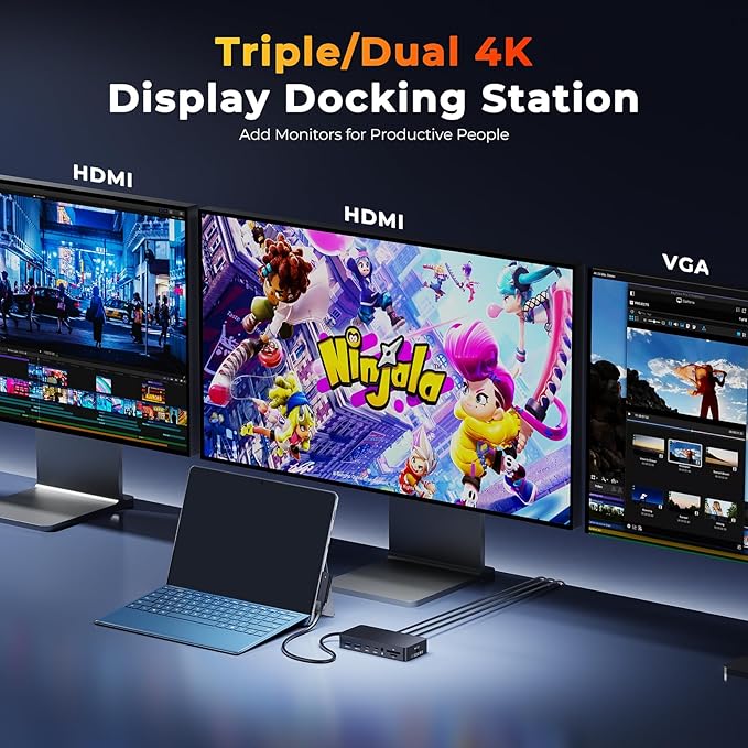 Surface Docking Station 12 en 1 Triple Pantalla HDMI+VGA miniatura 2